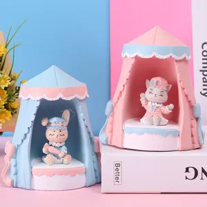 Paire de veilleuses lapin et chat mignonnes dans un design de tente pastel pour filles
