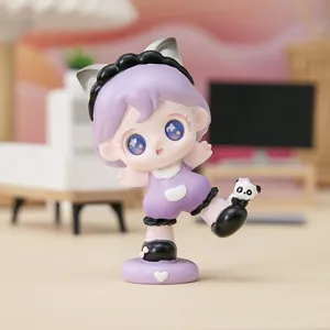 Close-up detail of a cute figurine standing on one leg with a panda shoe design.