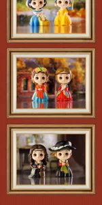 Dettaglio di varie graziose statuette Masterpiece Girls in eleganti cornici dorate