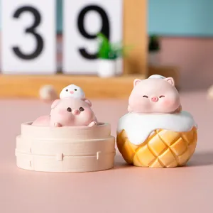 Lindas figuras de cerditos con temática de dim sum y pan de piña para escritorio