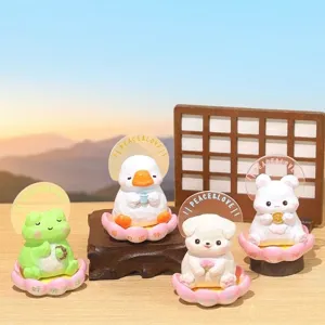Zen Buddha Frog Resin Ornament Cute Animal Statuette With Lotus Base Healing Statues Gift For Office Home Desk Decor