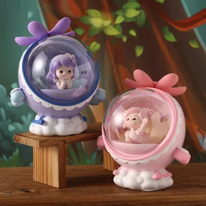 Close-up of cute girl resin night light ornaments in purple and pink styles