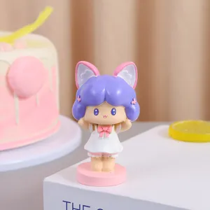 Linda figura de resina de niña con pelo morado para decoración de regalos creativos.