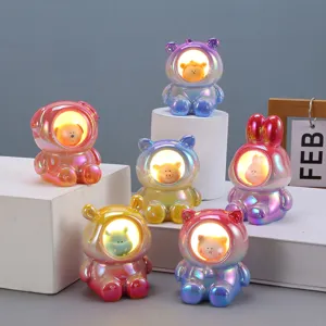 Set of creative astronaut animal night lights with iridescent finish for bedside decor
