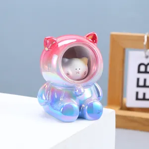 Close-up of holographic cat astronaut night light for cute bedside galaxy decoration