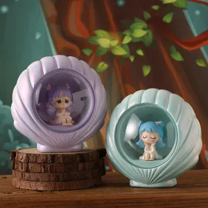 Creative shell-shaped night light with cute cartoon girl resin ornament for bedroom decoration