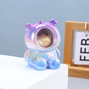 Iridescent astronaut bear night light with pearlescent finish for room decoration