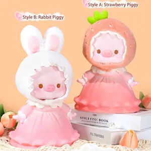 Hucha de Cerdito Rosa Fresa de Dibujos Animados Gran Capacidad de Vinilo Adorno Regalo para Niños Mujeres Hogar