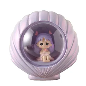 Cute girl figurine inside purple pearlescent shell night light bedside ornament