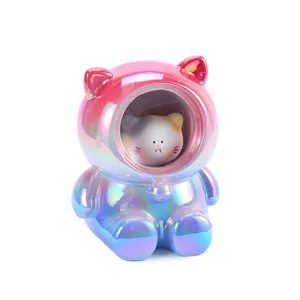 Cute iridescent astronaut cat night light with holographic galaxy finish room decor.