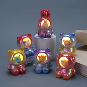 Colorful iridescent astronaut animal night lights set featuring warm glowing LED for bedroom decor