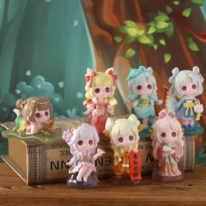 Set di sette adorabili figurine blind box di ragazze anime chibi con orecchie di animali
