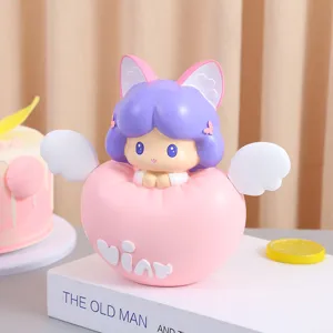Hucha de resina linda niña con alas en base con forma de corazón regalo creativo