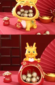 Detailed macro view of festive Chinese New Year dragon storage ornament for keys and sweets