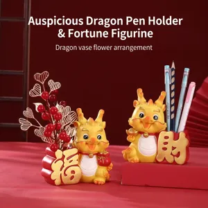 Chinese Style Year Of The Dragon Resin Desktop Ornament Festive Red Gold Dragon Figurine For Home Office Living Room Decoration Gift