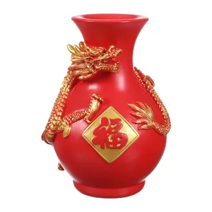 Red Chinese New Year dragon decorative vase and pencil holder for festive home decor