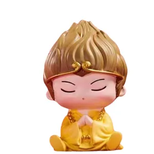 Niedliche Reise nach Westen Sun Wukong Harzfigur für Desktop-Deko im Meditationspose