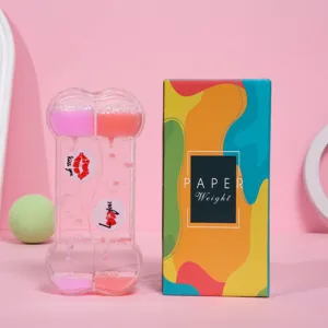 Reloj de arena líquido en forma de hueso con caja de regalo de colores para pisapapeles