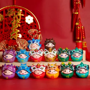 Set of colorful cartoon dragon resin figurines for desktop auspicious home decoration