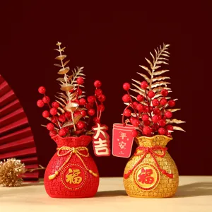 Chinese Style Resin Lucky Bag Piggy Bank Ornament Traditional Treasure Basin For Wealth And Good Fortune Home Decor Gift