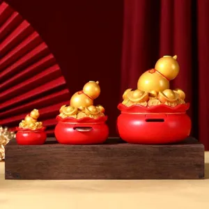 Traditional red hulu fortune bag piggy bank set with gold coin detail for home decor