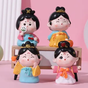Figurine en Résine de Dame de la Dynastie Tang Style Chinois Traditionnel Ornement de Dessin Animé Créatif pour Décoration de Bureau