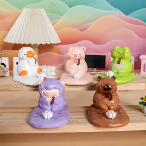 Support de Téléphone Animal en Résine Mignon Ornement de Bureau Style Zen Figurine de Dessin Animé pour Décoration de Table