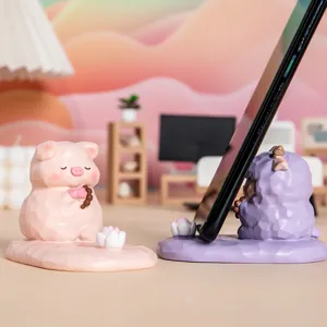 Deux supports de téléphone mignons en résine de porc style Zen rose et violet détail