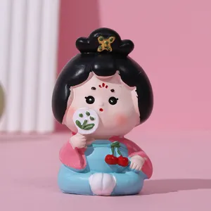 Figurine de dame de la dynastie Tang en résine avec éventail pour bureau et voiture.