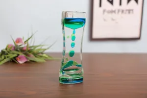 Temporizador de burbujas líquidas de acrílico con gotas de aceite verde y azul