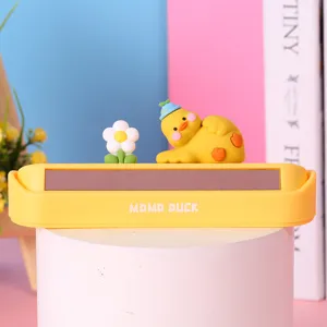 Detail view of a cute yellow cartoon duck temporary car parking phone number plate