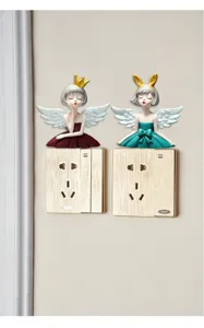 Pair of creative resin angel girl ornaments used for light switch and wall decoration