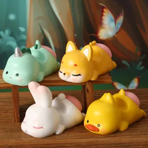 Cute Animal Shape Resin Phone Stand Desktop Ornament Duck Dog Dinosaur Lazy Mobile Phone Holder Portable Tabletop Decoration Gift