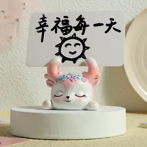 Cute cartoon pink deer resin memo holder and photo clip for desktop home decoration