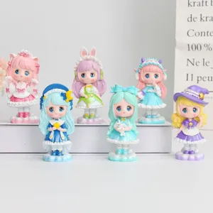 Collection of six cute Chasing Light Girl anime figurines with colorful outfits and bases