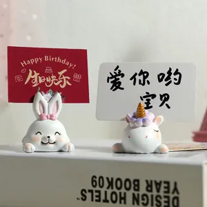 Adorable cartoon resin unicorn and rabbit memo clip holders for photos and cards