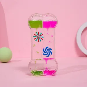 Temporizador de burbujas líquidas en forma de hueso con gotas de aceite rosa y verde