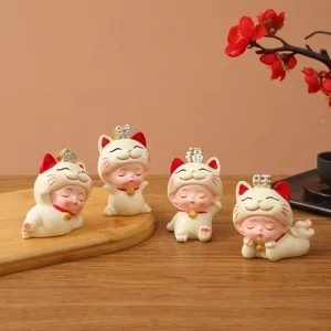 Set of 4 cute lucky cat baby figurines for car dashboard and home decor