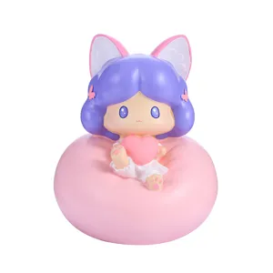 Linda hucha de resina niña con orejas de gato y corazón rosa regalo decorativo