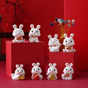 Cartoon Hase Harz Ornament Figur Für Haus Büro Auto Dekoration Mit Strass Chinesischen Glückssymbole Neujahrsgeschenk