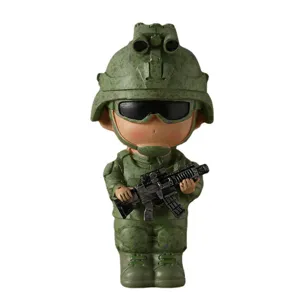 Chibi-Spezialeinheiten-Soldat Harzfigur mit Gewehr für die Heimdekoration
