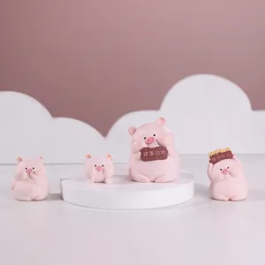 Cute Pink Resin Pig Figurine Desktop Ornament For Home Office Decor Cartoon Animal Sculpture Gift Kids Room Accessories