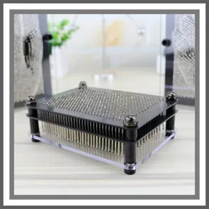Detailed view of the 3D metal pin art board showing dense pins and acrylic frame layers