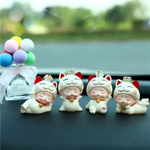 Set of 4 cute lucky cat figurines for car dashboard decoration