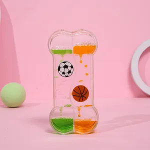 Reloj de arena líquido creativo en forma de hueso con motivos de fútbol y básquet.