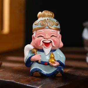 Cute miniature resin Chinese God of Wealth figurine for traditional home office decor