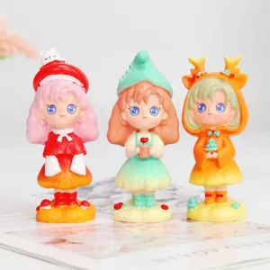 Set of three cute Chasing Light Girl figurines with deer horns and creative accessories
