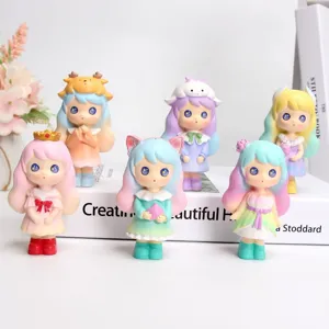 Detail showing a collection of Chasing Light Girl blind box figurines in pastel colors
