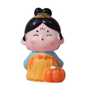 Figurine de dame de style dynastie Tang en résine avec citrouille pour voiture