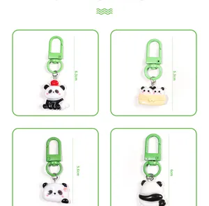 Cute cartoon panda keychain detail view showing various cute styles and sizes for bags.